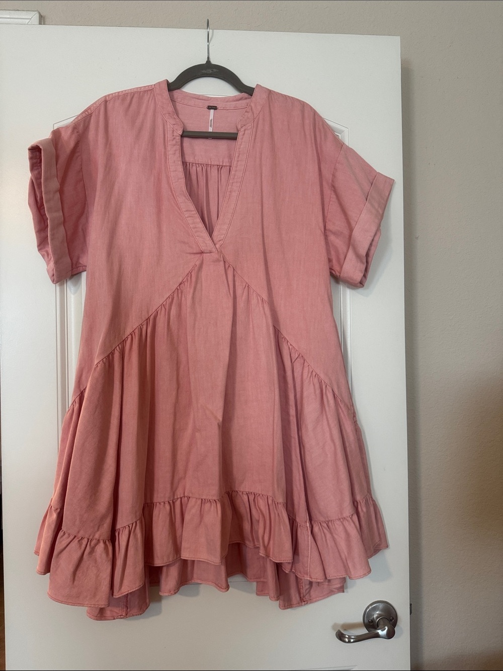 Free People Dusty Rose V-Neck Tiered Mini Dress